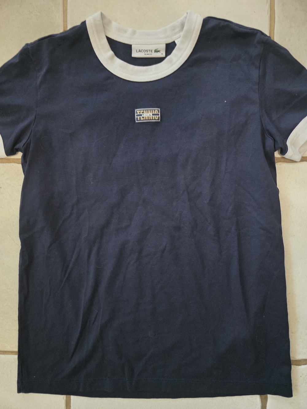 Lacoste Navy Ringer Crewneck T-Shirt with White Trim-